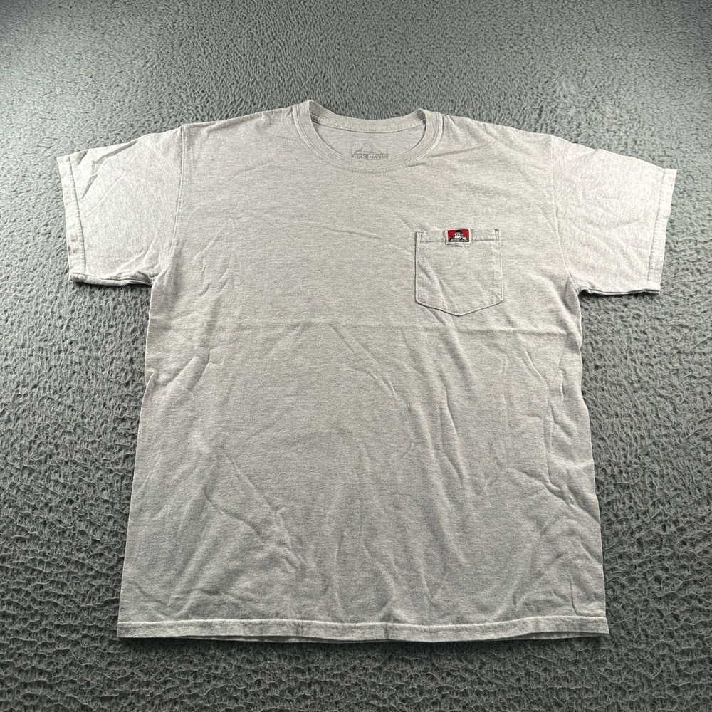 Ben Davis Shirt Mens L‎ Gray Pocket Logo Workwear Short Sleeve Tee Pocket Patch